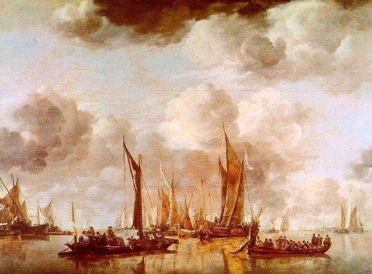 Jan van de Cappelle A Dutch Yacht and Many Small Vessels at Anchor Sweden oil painting art